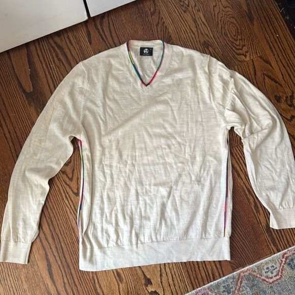 Paul Smith Wool V-neck Lightweight Sweater with Colorful Stripes Size XL - Picture 2 of 6